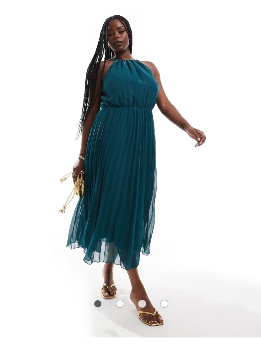 Green Halter Pleated Midi Dress
